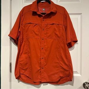 REI Orange Mens Button-Up Mesh Vented Utility Tech Short Sleeve Shirt Large